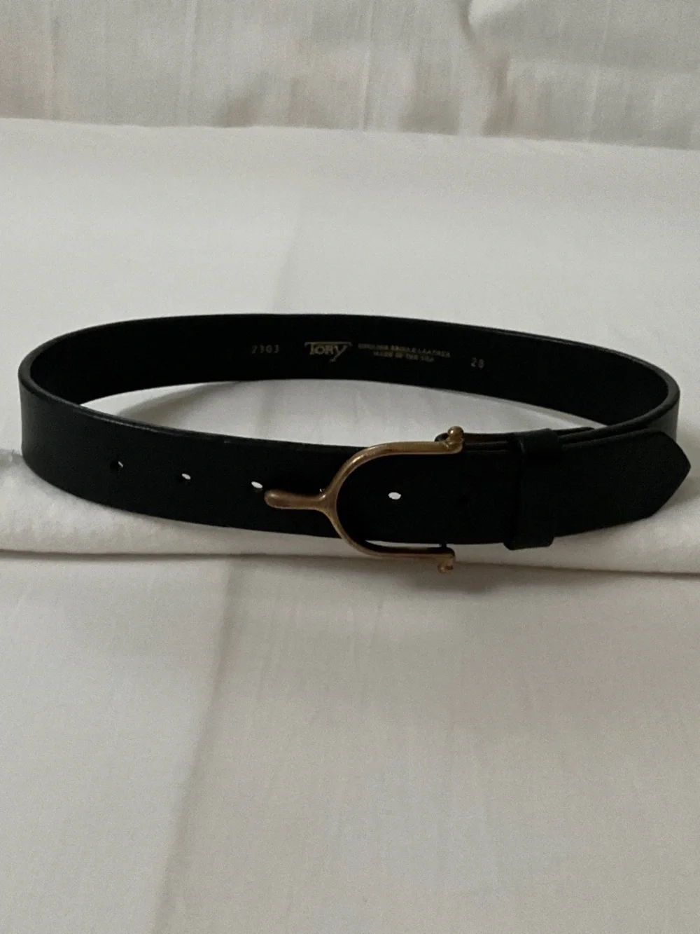 TORY LEATHER Brass Spur Buckle Belt Black 28”